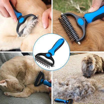Spring Shedding Season Essential Dog Undercoat Rake, Cat Grooming Rake Shedding Brush 2 Sided Pet Grooming Tool Deshedding and Dematting Rake Brushes Comb for Pets Remove Undercoat Mats & Tangles