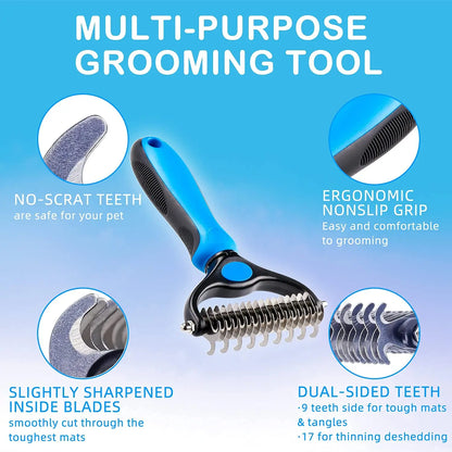 Spring Shedding Season Essential Dog Undercoat Rake, Cat Grooming Rake Shedding Brush 2 Sided Pet Grooming Tool Deshedding and Dematting Rake Brushes Comb for Pets Remove Undercoat Mats & Tangles